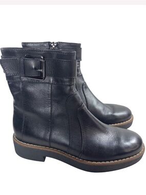 Geox Respira Black Leather Buckle Moto Ankle Boots Size 41